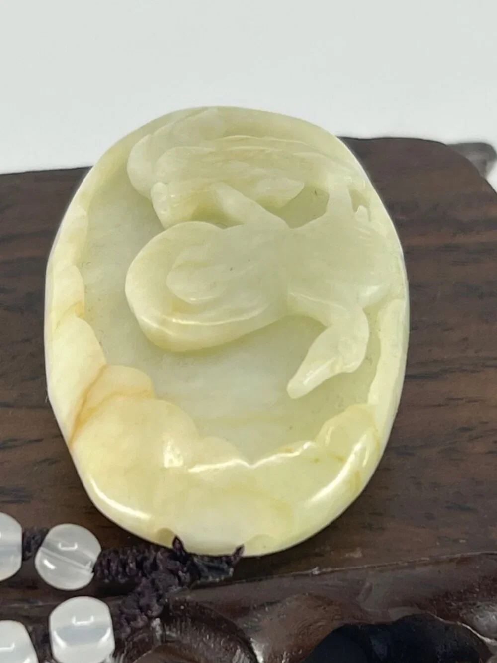 Chinese Hetian Jade Pendant w Crane & Pine Tree